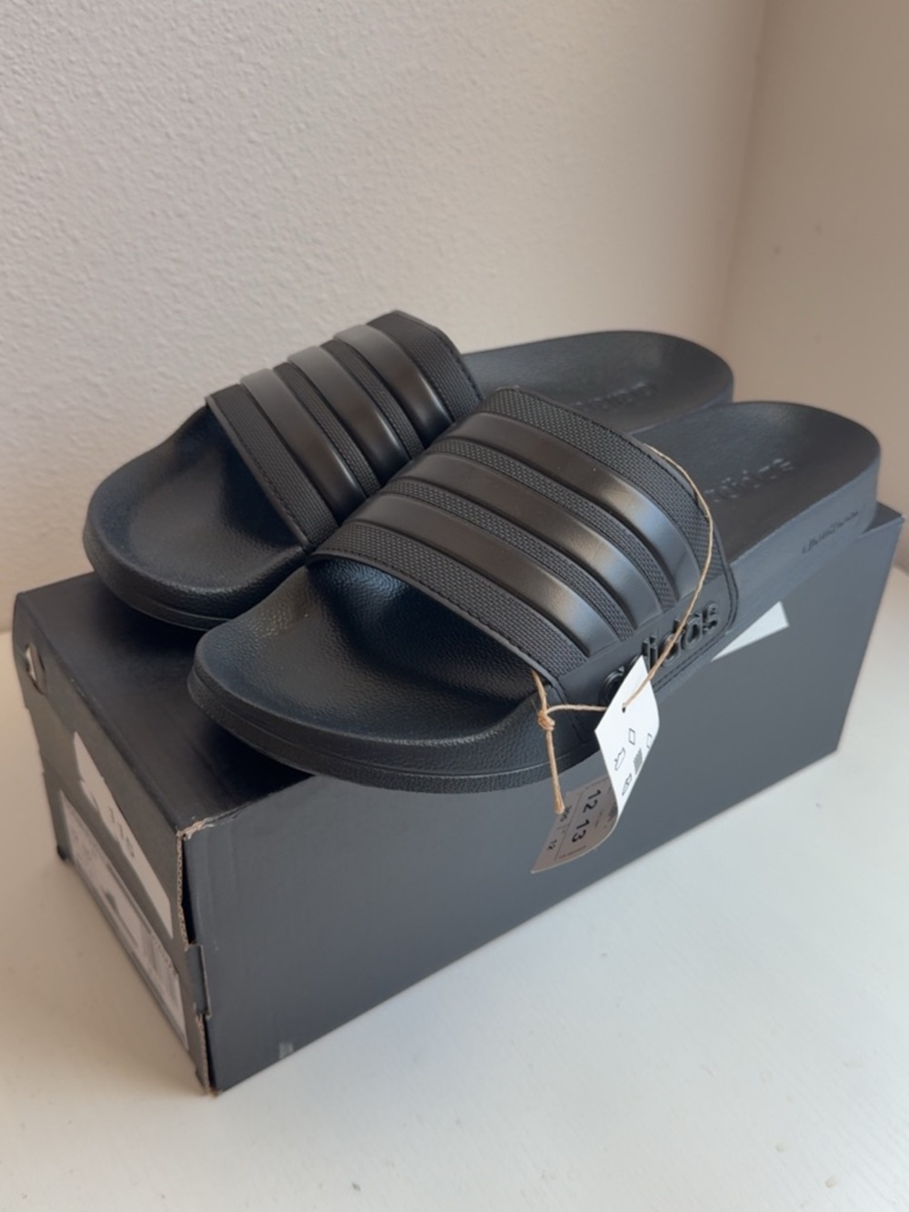 adidas Black Slide Sandals with Three-Stripe Upper
